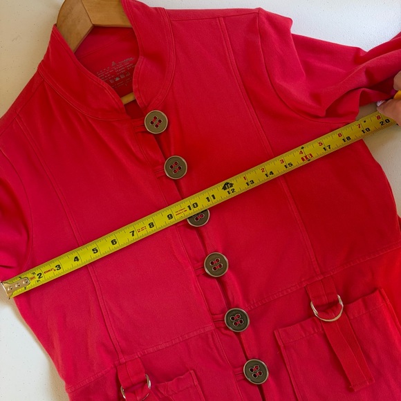Neon Buddha Coral Red Button Yoga Jacket Stretch size Small Cotton Athleisure - Picture 10 of 10